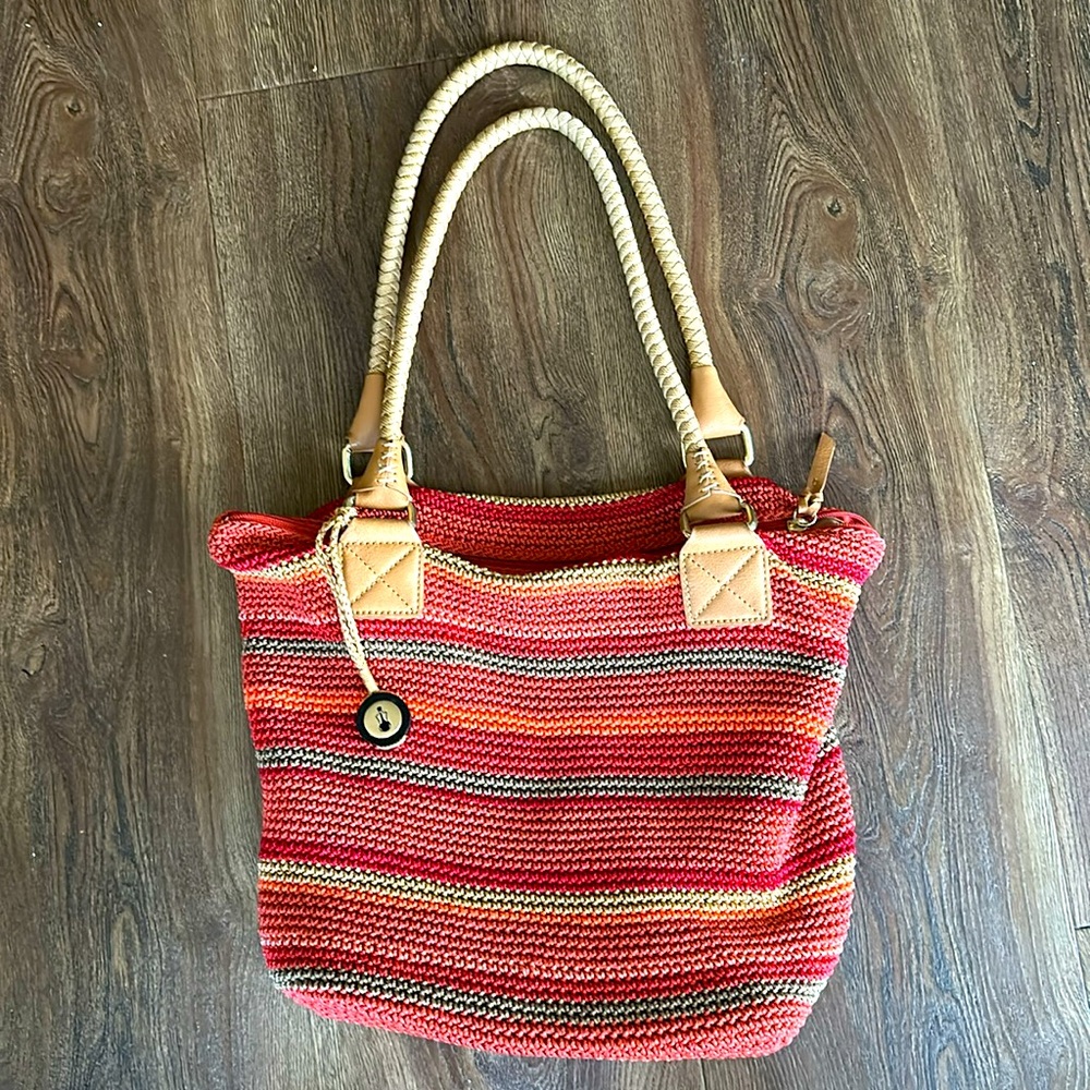 THE SAK Macrame Crochet Zip Top Double Handles Stripe Orange Multi
Shoulder Bag